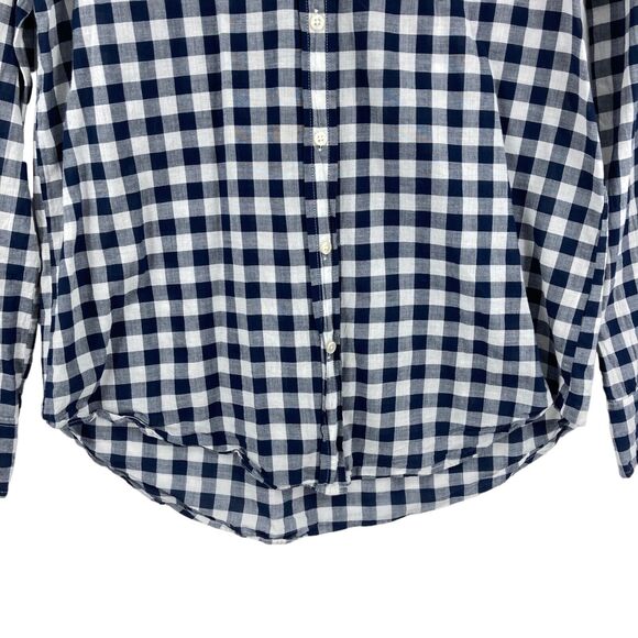 J.CREW Button Up Shirt Womens Medium Navy White Checked 100% Cotton Long Sleeve - Picture 3 of 16